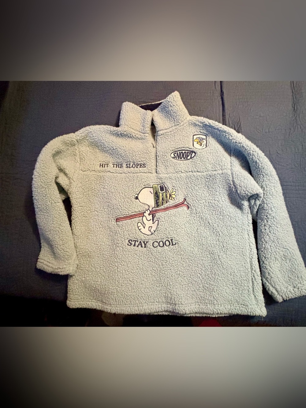Peanuts snoopy Light blue Sherpa Quarter-Zip Pullover - Stay Cool